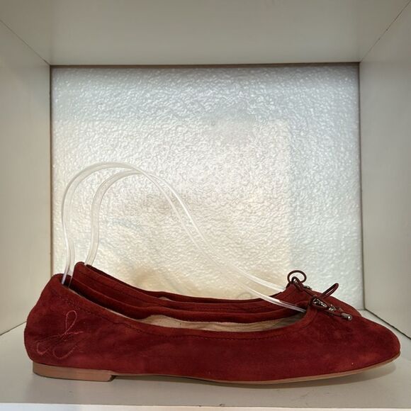 Sam Edelman Felicia Leather Suede Bow Round Toe Burnt Orange Ballet Flat Shoes - Picture 4 of 14